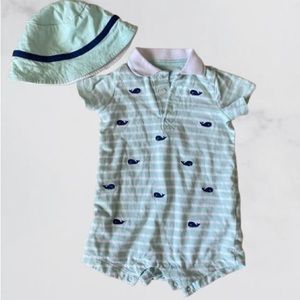 Mint Green Striped Baby Romper with Hat